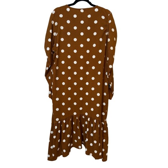 2/$30 Zara Trafaluc Large Polka Dot Long Brown/White Mutton Sleeve Dress - Picture 11 of 14
